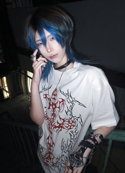 【WETbody】Front Blood Crossover Red Line Short Sleeve T-Shirt  WB0014