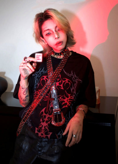【WETbody】Front Blood Crossover Red Line Short Sleeve T-Shirt  WB0014