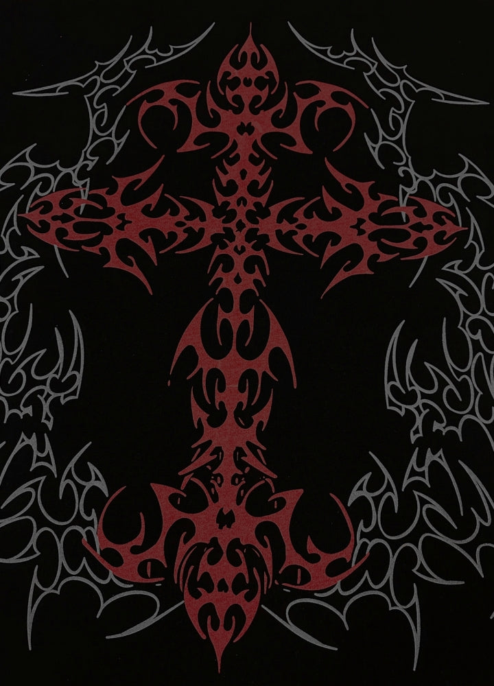 【WETbody】Front Blood Crossover Red Line Short Sleeve T-Shirt  WB0014