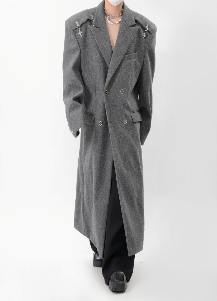 【LUCE GARMENT】Shoulder silver attachment double button coat  LG0072