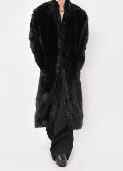 【LUCE GARMENT】Black Mode Gothic High-Length Fur Coat  LG0075