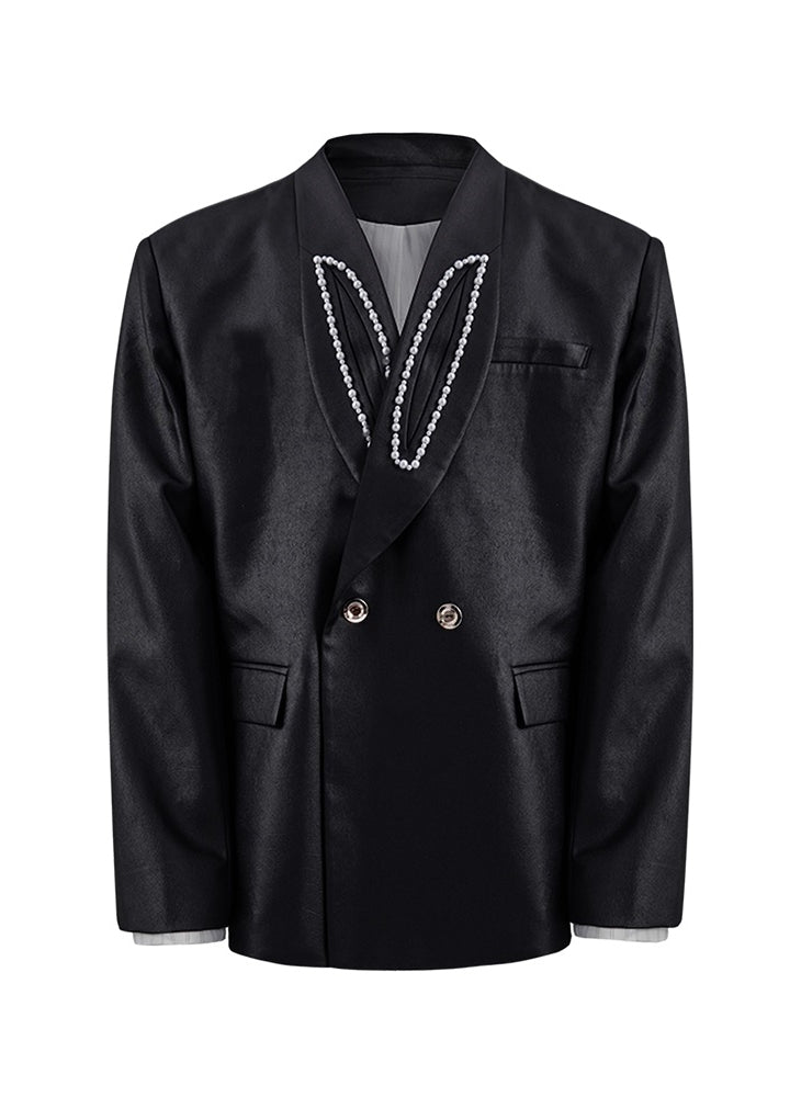 【Culture E】Pearl design collar over-tailored jacket  CE0182