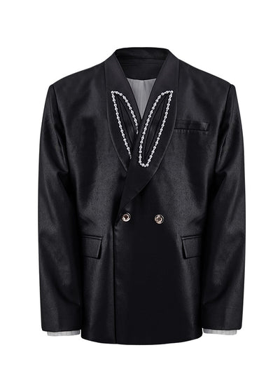 【Culture E】Pearl design collar over-tailored jacket  CE0182