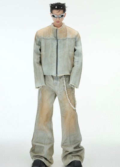 【Culture E】Muddy wash design color wide silhouette denim pants  CE0188