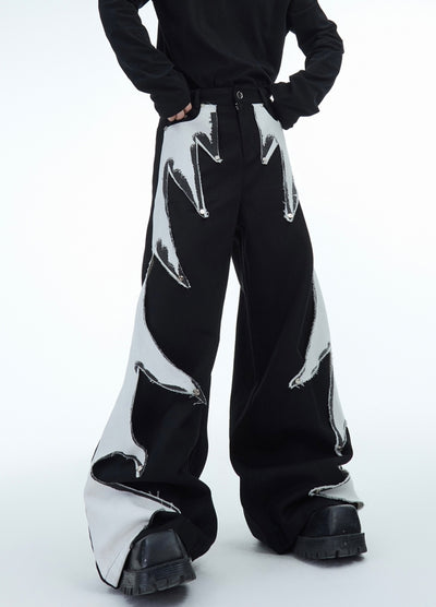 【Culture E】Bright Thunder Line Design Wide Style Mode Pants  CE0189