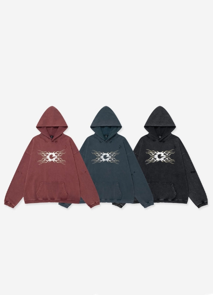 【OVDY】Front Subculture Devil Vintage Base Color Hoodie  OD0008