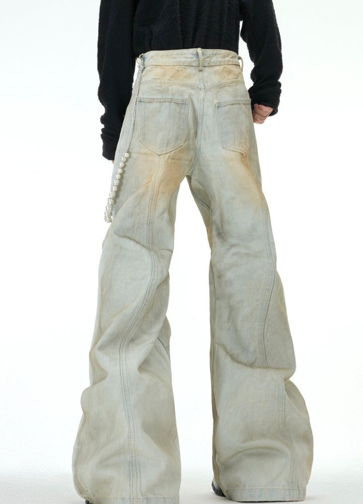 【Culture E】Muddy wash design color wide silhouette denim pants  CE0188