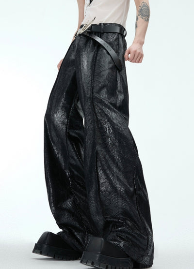 【Culture E】Snakeskin style glossy color design wide straight pants  CE0177