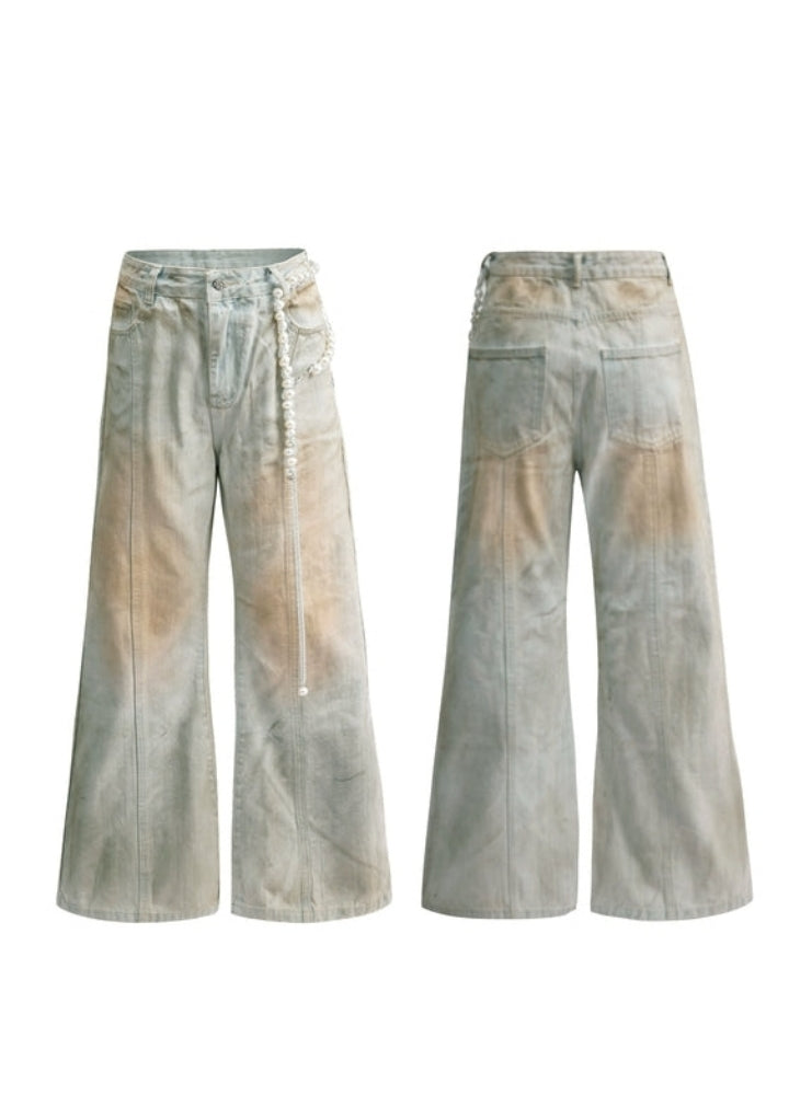 【Culture E】Muddy wash design color wide silhouette denim pants  CE0188