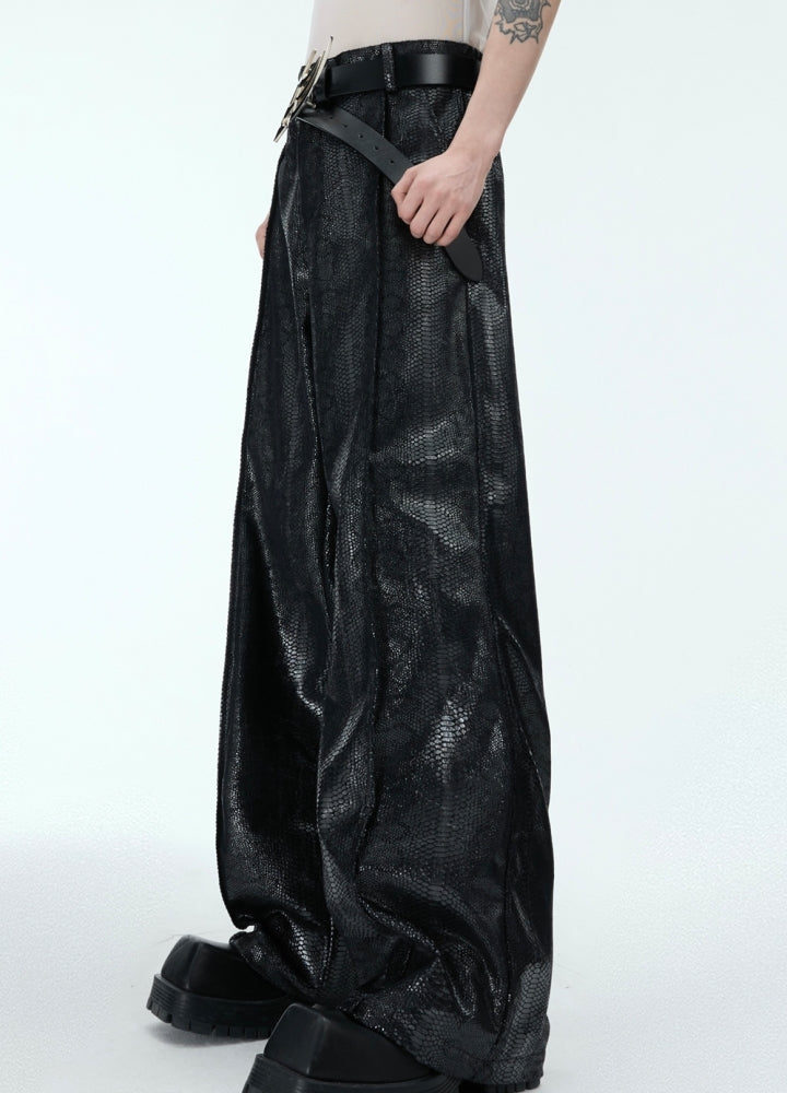 【Culture E】Snakeskin style glossy color design wide straight pants  CE0177