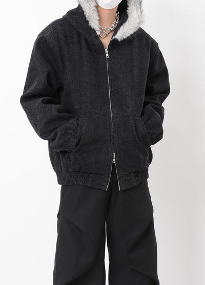 【LUCE GARMENT】Fur hoodie knit design double zip style parka jacket  LG0063