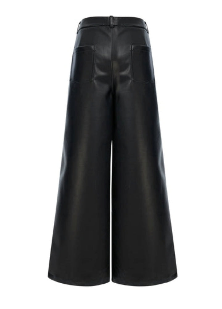 【Culture E】Faux leather belt set design wide pants  CE0180