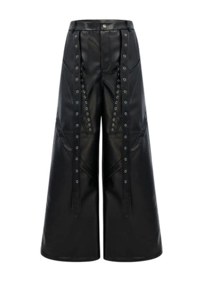 【Culture E】Faux leather belt set design wide pants  CE0180