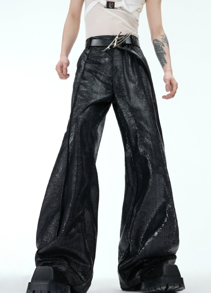 【Culture E】Snakeskin style glossy color design wide straight pants  CE0177