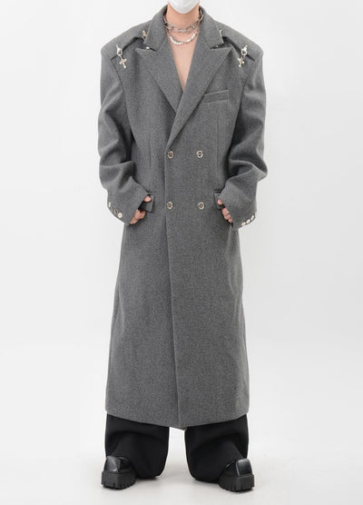 【LUCE GARMENT】Shoulder silver attachment double button coat  LG0072