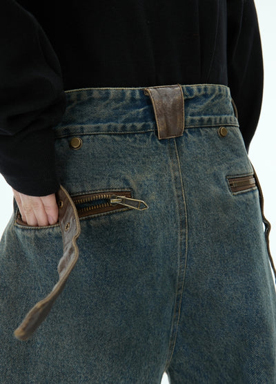 【Culture E】Gimmick vintage style dull color denim cargo pants  CE0187