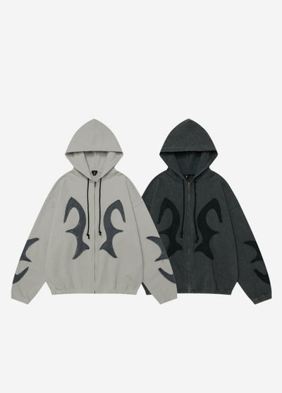 【OVDY】Devil upper front design full zip wide hoodie  OD0003