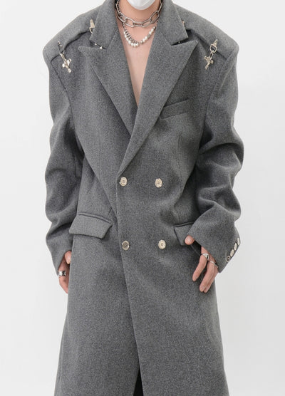 【LUCE GARMENT】Shoulder silver attachment double button coat  LG0072