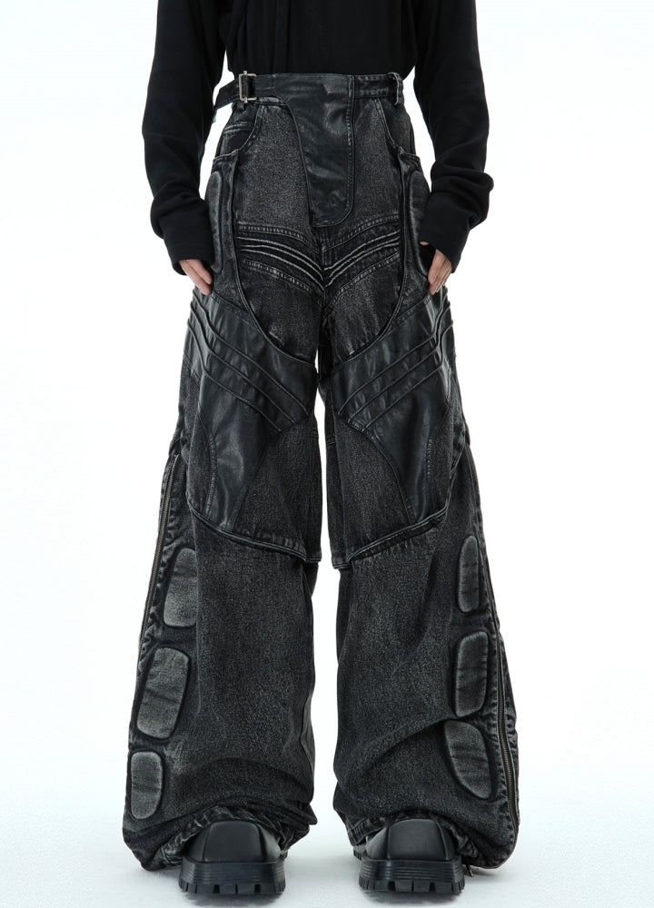 【Culture E】Acid gimmick parts design dull gray base wide flare denim pants  CE0186