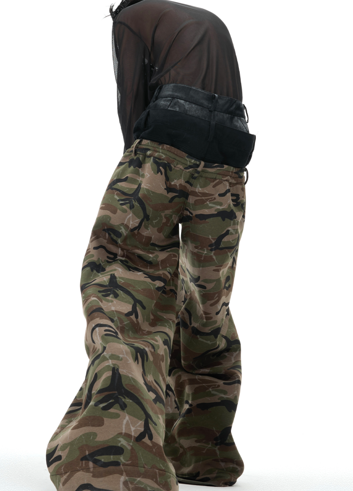 【Culture E】Double waist design camouflage wide silhouette pants  CE0191