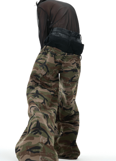 【Culture E】Double waist design camouflage wide silhouette pants  CE0191