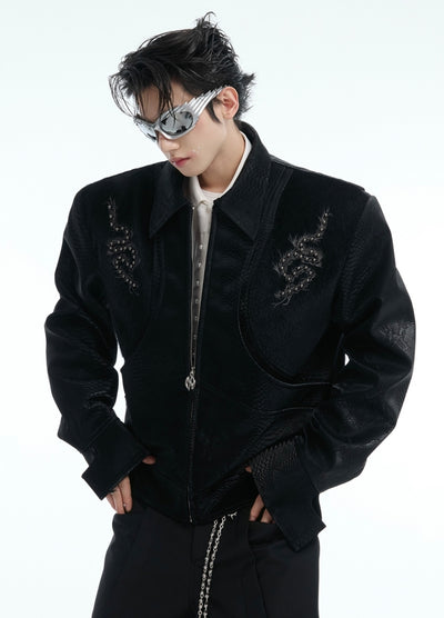 【Culture E】Spine silhouette snake design short-length fashion jacket  CE0178