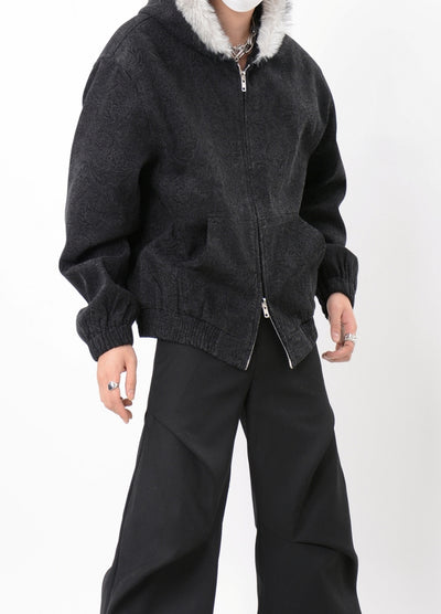 【LUCE GARMENT】Fur hoodie knit design double zip style parka jacket  LG0063