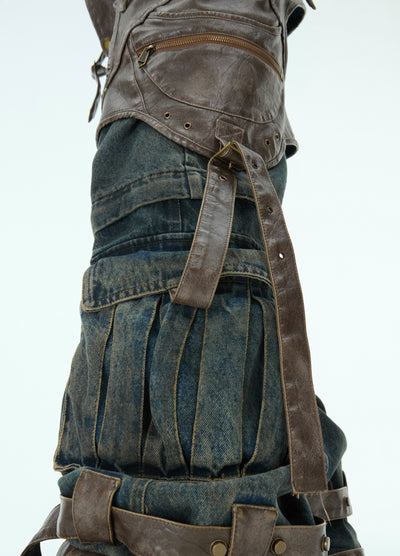 【Culture E】Gimmick vintage style dull color denim cargo pants  CE0187