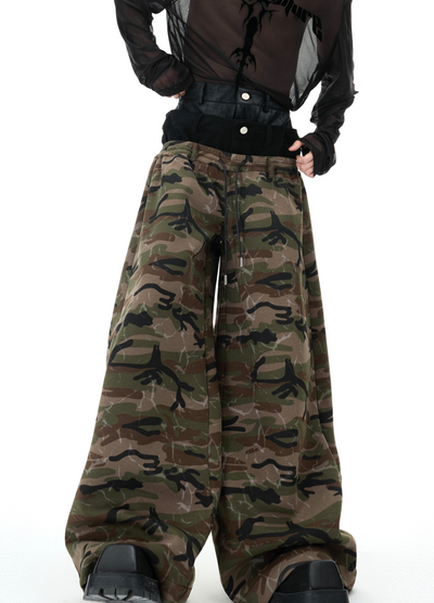 【Culture E】Double waist design camouflage wide silhouette pants  CE0191