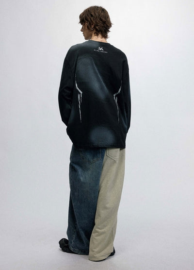 【OVDY】Sporty subculture style double wash green color long sleeve T-shirt  OD0010