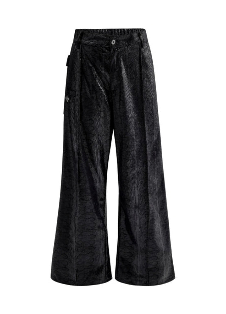 【Culture E】Snakeskin style glossy color design wide straight pants  CE0177