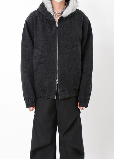 【LUCE GARMENT】Fur hoodie knit design double zip style parka jacket  LG0063