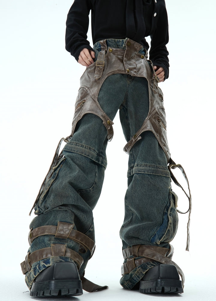 【Culture E】Gimmick vintage style dull color denim cargo pants  CE0187