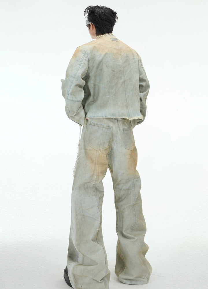 【Culture E】Muddy wash design color wide silhouette denim pants  CE0188