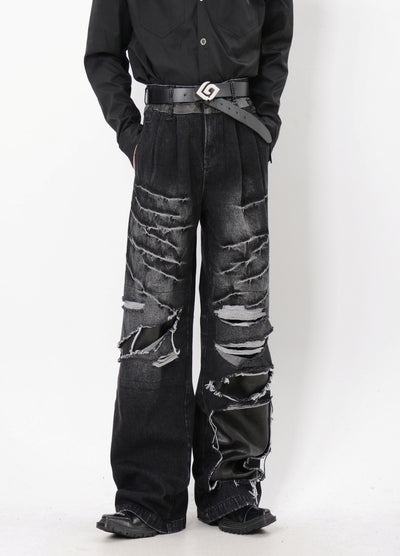 【LUCE GARMENT】Mid-wash hyper-distressed denim pants  LG0061