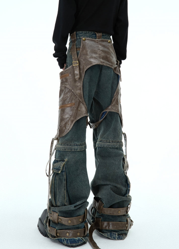 【Culture E】Gimmick vintage style dull color denim cargo pants  CE0187