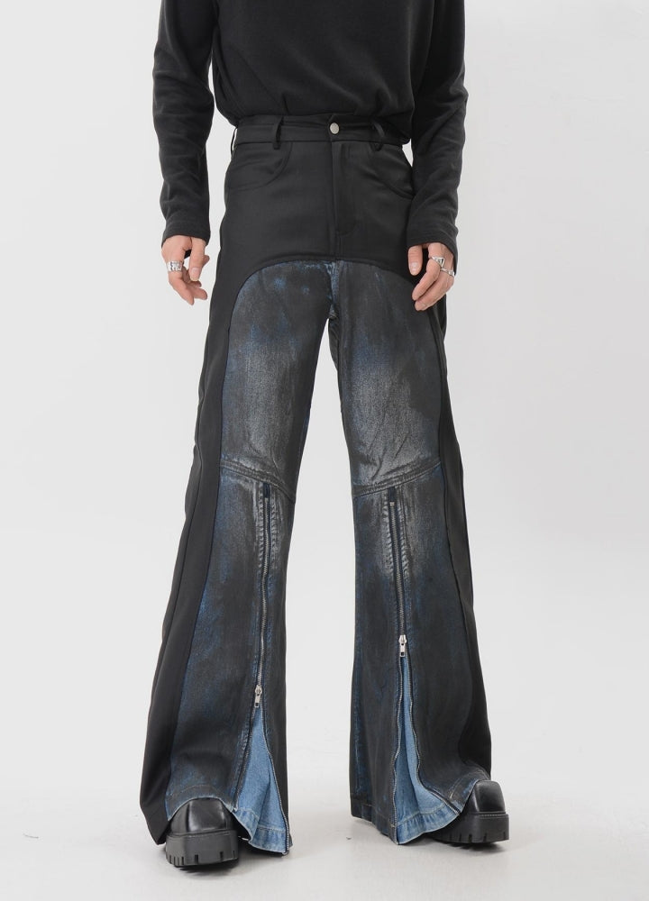 LUCE GARMENT】Double gimmick dull design wide flare zip