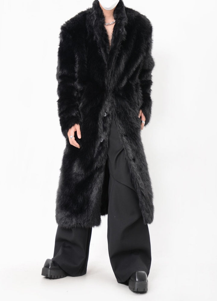 【LUCE GARMENT】Black Mode Gothic High-Length Fur Coat  LG0075