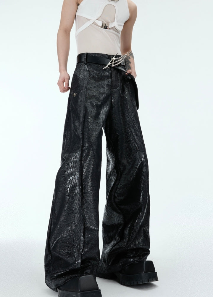 【Culture E】Snakeskin style glossy color design wide straight pants  CE0177