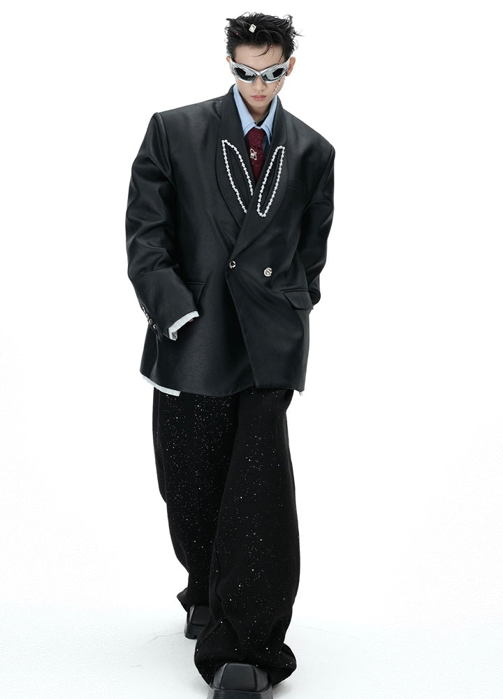 【Culture E】Pearl design collar over-tailored jacket  CE0182