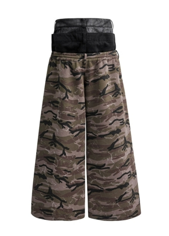 【Culture E】Double waist design camouflage wide silhouette pants  CE0191