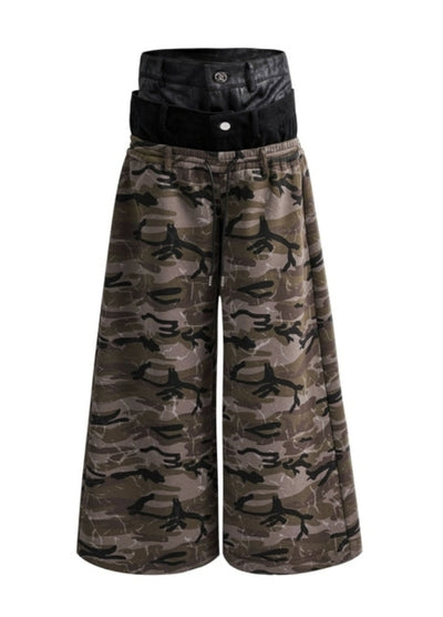 【Culture E】Double waist design camouflage wide silhouette pants  CE0191