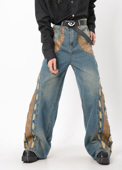 【LUCE GARMENT】Gimmick side line design wide denim pants  LG0062