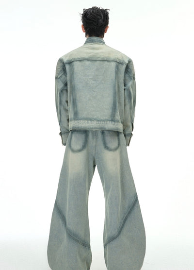 【Culture E】Basic fringe distressed washed denim setup  CE0190