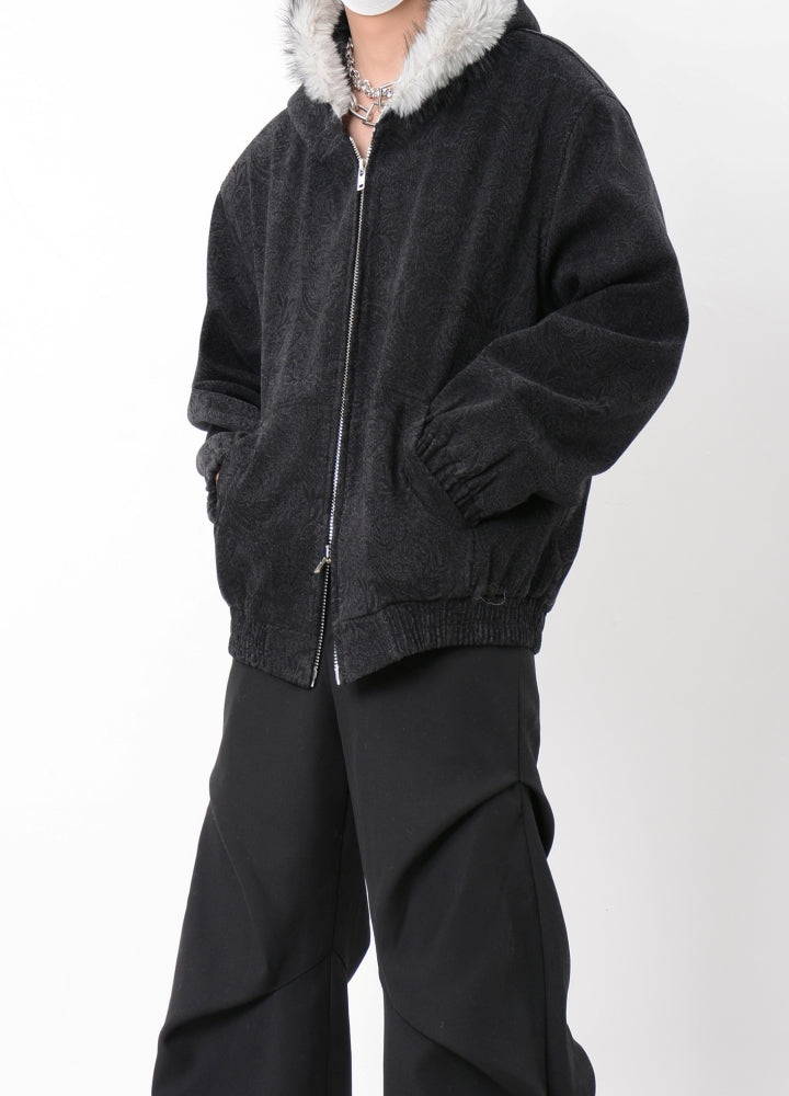 【LUCE GARMENT】Fur hoodie knit design double zip style parka jacket  LG0063