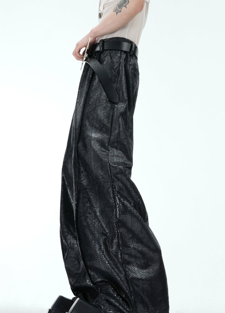 【Culture E】Snakeskin style glossy color design wide straight pants  CE0177