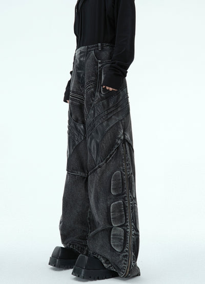 【Culture E】Acid gimmick parts design dull gray base wide flare denim pants  CE0186