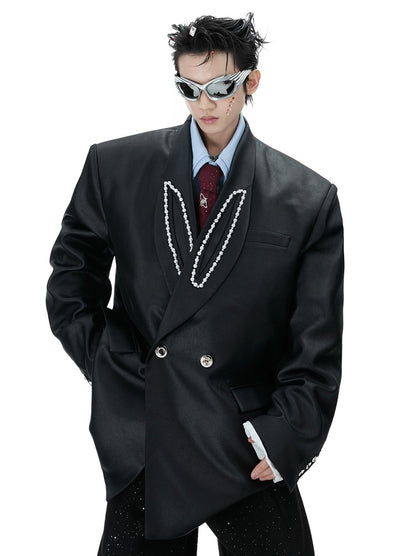 【Culture E】Pearl design collar over-tailored jacket  CE0182