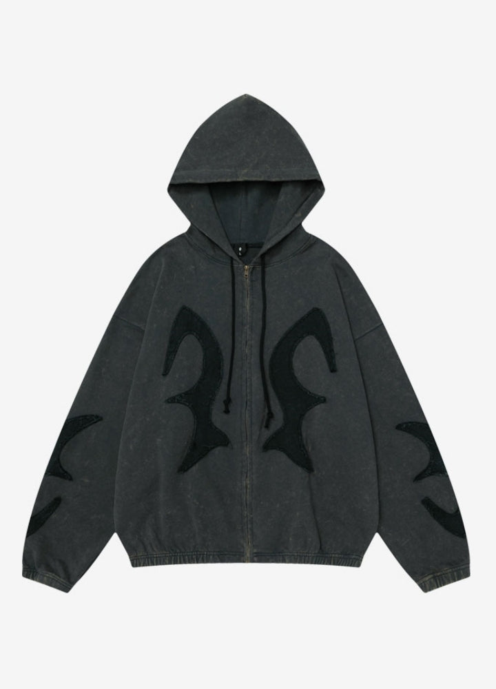 【OVDY】Devil upper front design full zip wide hoodie  OD0003