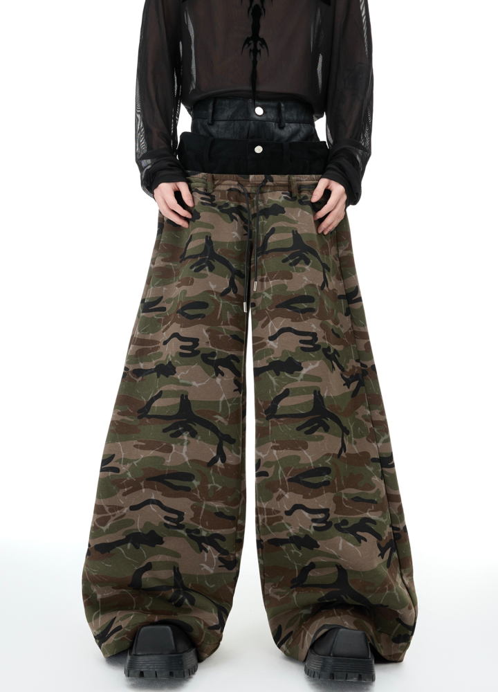 【Culture E】Double waist design camouflage wide silhouette pants  CE0191